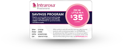 INTRAROSA copay savings program card.